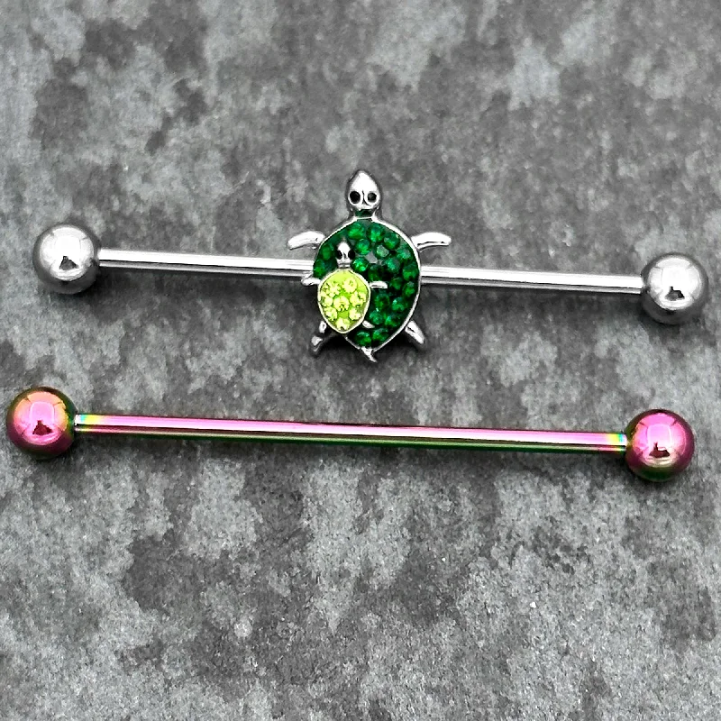 Women's Earrings – Elegant Designs for Every Personality--14 Gauge Green Gem Rainbow Turtle World Industrial Barbell 38mm Set of 2 Women's Earrings – Elegant Designs for Every Personality--14 Gauge Green Gem Rainbow Turtle World Industrial Barbell 38mm Set of 2