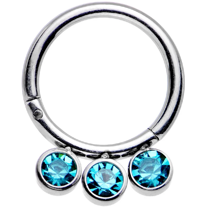 Lip Rings for Bold and Fun Fashion16 Gauge 5/16 Blue Zircon Gem Stainless Steel Hinged Segment Ring