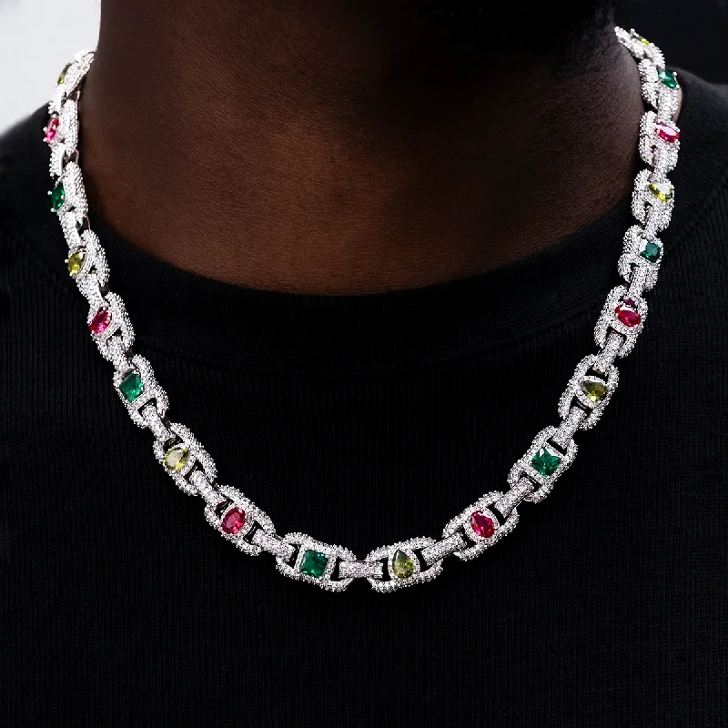 Men's Bracelets with Nautical Design-Diamond Multicolor Cluster Mariner Chain