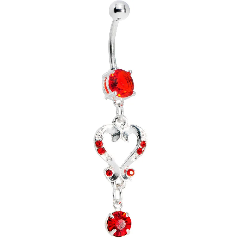 Trendy Belly Rings for Dazzling Fashion -Ruby Red Gem Victorian Heart Dangle Belly Ring Trendy Belly Rings for Dazzling Fashion -Ruby Red Gem Victorian Heart Dangle Belly Ring