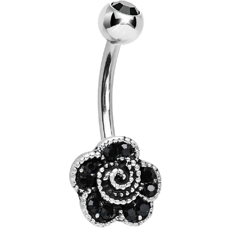 Belly Rings with Unique Shape for Stylish Piercings -Black Crystal Dark Garden Rose Flower Belly Ring Belly Rings with Unique Shape for Stylish Piercings -Black Crystal Dark Garden Rose Flower Belly Ring