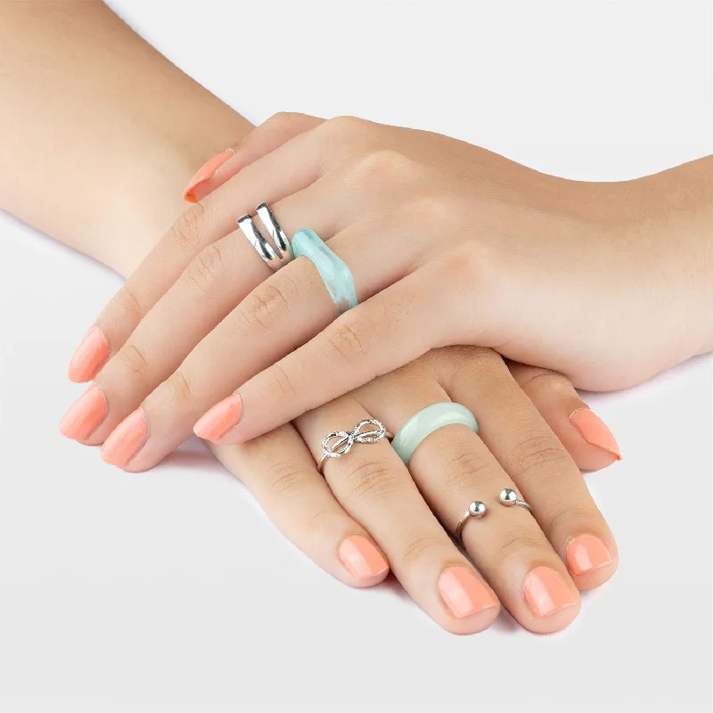 Shop Classic Women's  Necklaces & Pendants with a Modern Twist-Light Cyan Stackable Rings Set (Pack of 5)