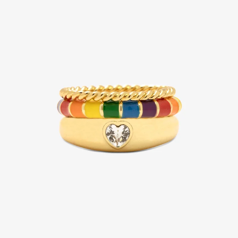 Chic Women's Rings for Fashion-Forward Looks-Rainbow Enamel Ring Stack