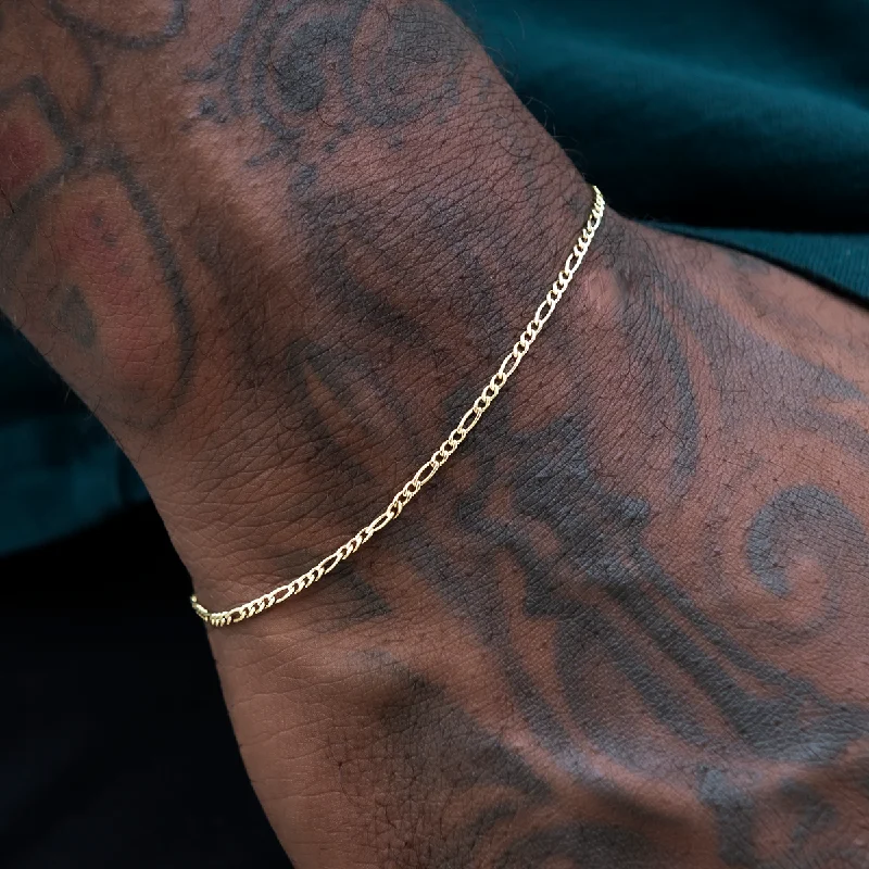 Men's Casual Bracelets with Simple Leather Design-Figaro Bracelet in Yellow Gold- 2mm Men's Casual Bracelets with Simple Leather Design-Figaro Bracelet in Yellow Gold- 2mm