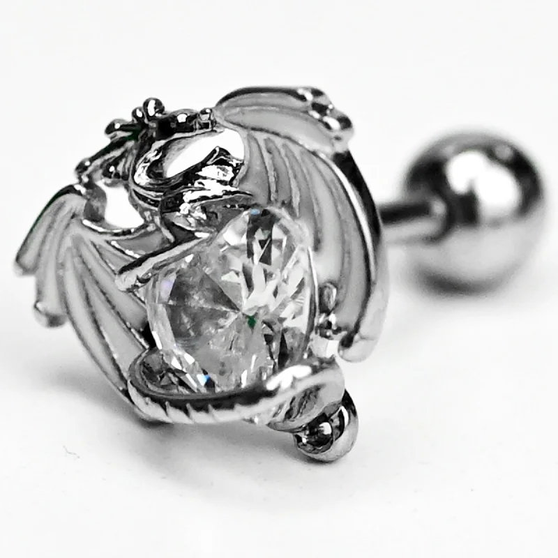 Women's Earrings – Elegant Designs for Every Personality--16 Gauge 1/4 Clear Gem Heart of Dragon Cartilage Tragus Earring Women's Earrings – Elegant Designs for Every Personality--16 Gauge 1/4 Clear Gem Heart of Dragon Cartilage Tragus Earring