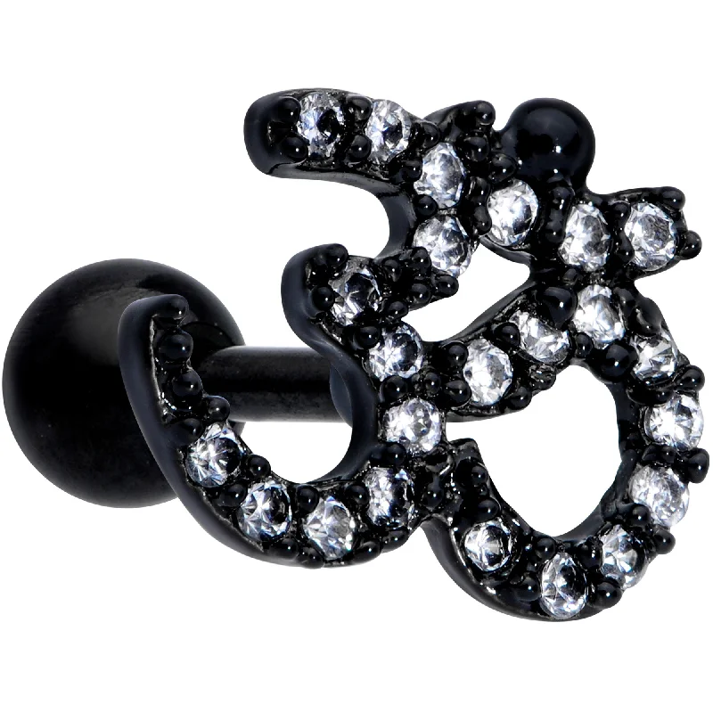 Women's Earrings – Elegant Designs for Every Personality--16 Gauge 1/4 Clear CZ Gem Black PVD Amazing Om Cartilage Tragus