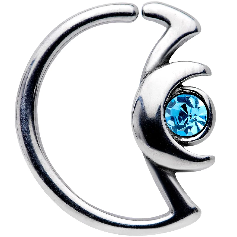 Women's Earrings – Elegant Designs for Every Personality--18 Gauge 3/8 Aqua Gem Crescent Moon Closure Ring