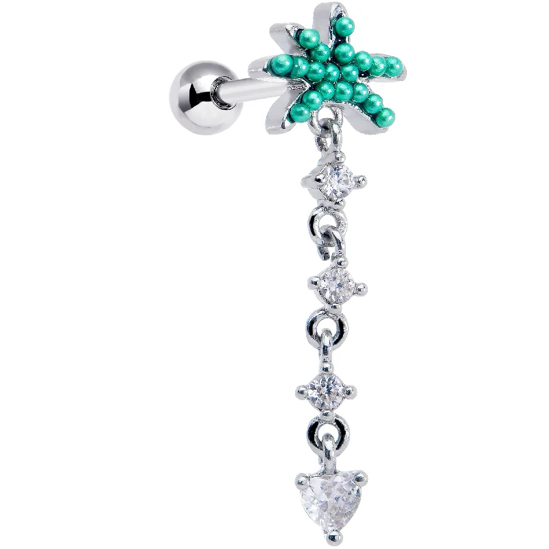 Women's Earrings – Elegant Designs for Every Personality--16 Gauge 1/4 Clear CZ Gem Palm Tree Love Dangle Cartilage Tragus Earring