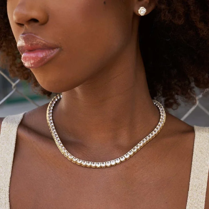 Shop Classic Women's Necklaces & Pendants with a Modern Twist-Diamond Tennis Necklace in Yellow Gold- 5mm Shop Classic Women's Necklaces & Pendants with a Modern Twist-Diamond Tennis Necklace in Yellow Gold- 5mm