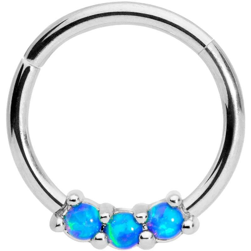 Bridal Nose Rings -16 Gauge 3/8 Blue Synthetic Opal Hinged Segment Ring