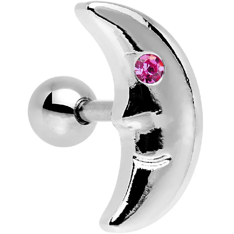Women's Earrings – Elegant Designs for Every Personality--16 Gauge 1/4 Pink Gem Steel Crescent Moon Left Cartilage Earring Women's Earrings – Elegant Designs for Every Personality--16 Gauge 1/4 Pink Gem Steel Crescent Moon Left Cartilage Earring