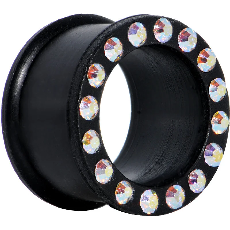 Women's Earrings – Elegant Designs for Every Personality--3/4 Aurora Gem Black Silicone Double Flare Tunnel