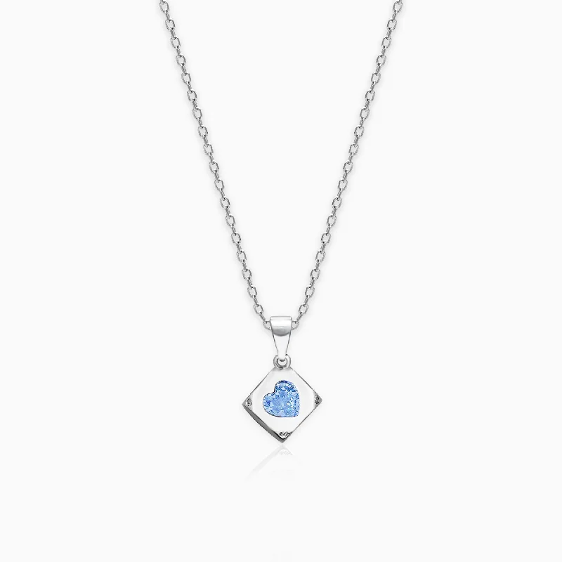 Shop Classic Women's Necklaces & Pendants with a Modern Twist-Sky Blue Heart Cube Pendant with Link Chain Shop Classic Women's Necklaces & Pendants with a Modern Twist-Sky Blue Heart Cube Pendant with Link Chain