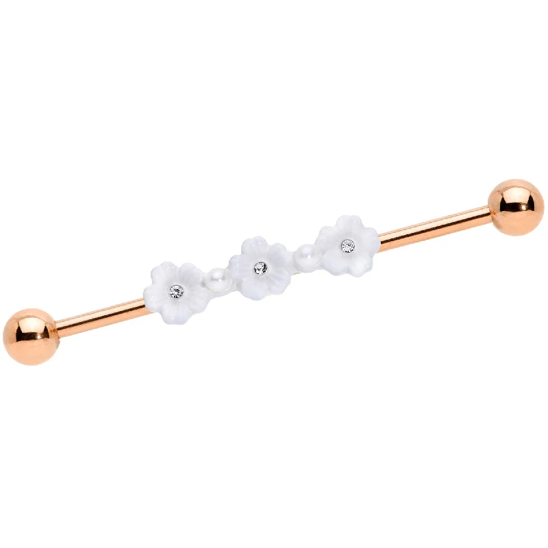 Women's Earrings – Elegant Designs for Every Personality--14 Gauge Clear Gem Rose Gold Tone Flower Industrial Barbell 38mm