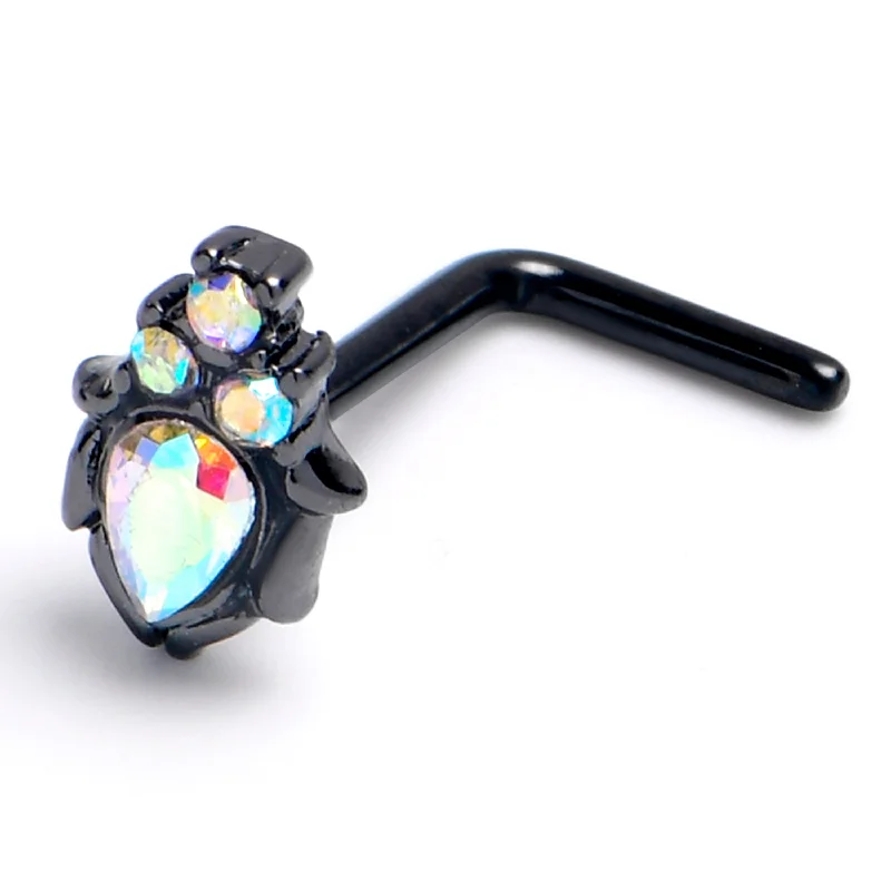 Nose Rings with Artistic Motifs -20 Gauge 7mm Aurora Gem Black Dream Drop L Shape Nose Ring Nose Rings with Artistic Motifs -20 Gauge 7mm Aurora Gem Black Dream Drop L Shape Nose Ring