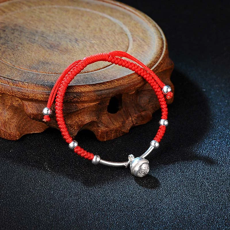Dainty Bangles for Women-Buddha Stones FengShui Lucky Red String Bell Bracelet
