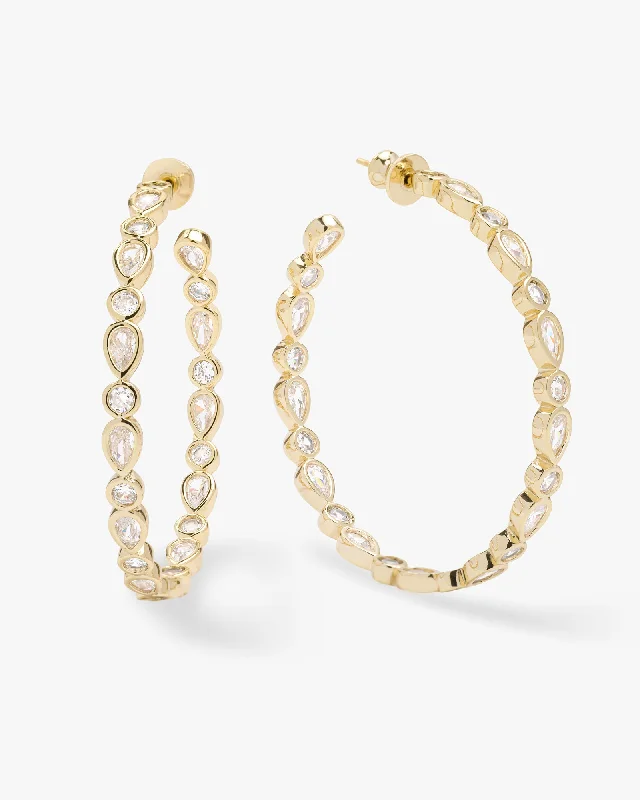 Women's Earrings – Elegant Designs for Every Personality--Isla Hoops 2" - Gold|White Diamondettes Women's Earrings – Elegant Designs for Every Personality--Isla Hoops 2" - Gold|White Diamondettes