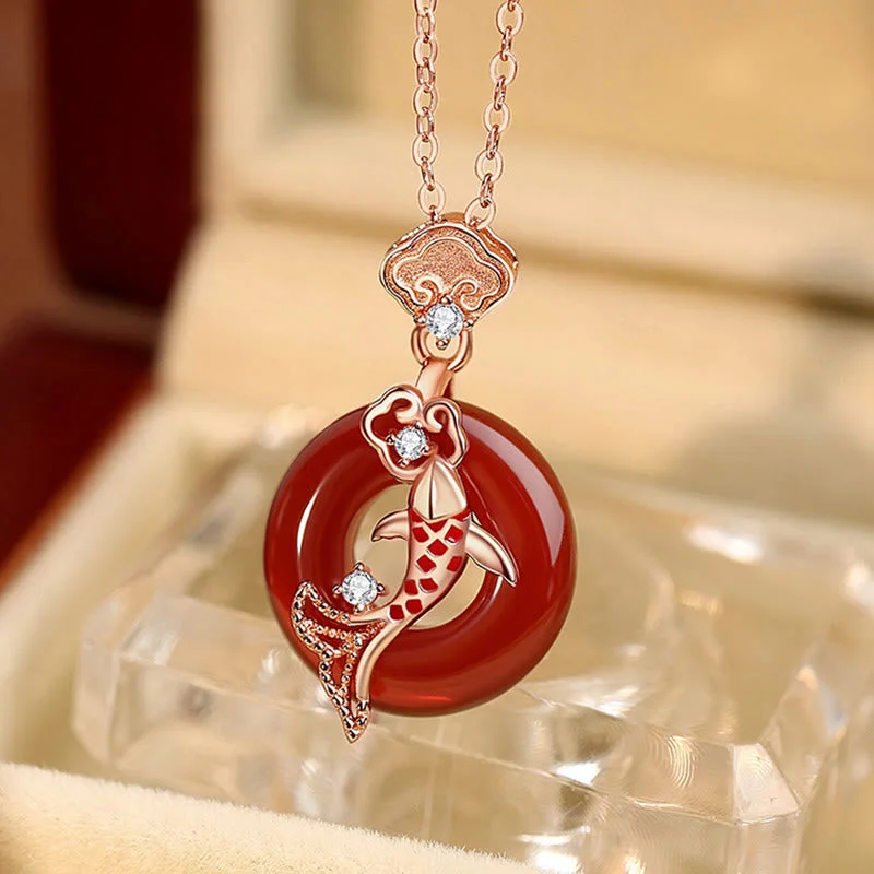 Shop Classic Women's Necklaces & Pendants with a Modern Twist-Buddha Stones Red Agate 925 Sterling Silver Ruyi Lock Koi Fish Peace Buckle Calm Necklace Pendant Shop Classic Women's Necklaces & Pendants with a Modern Twist-Buddha Stones Red Agate 925 Sterling Silver Ruyi Lock Koi Fish Peace Buckle Calm Necklace Pendant