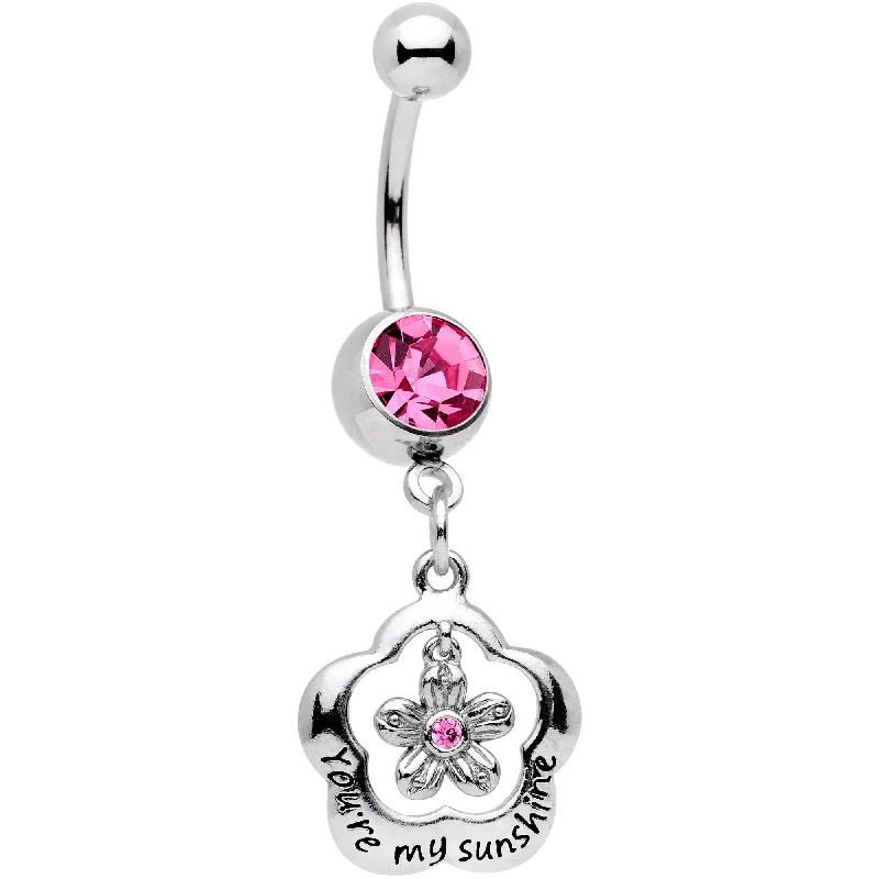 Designer Belly Rings for Exclusive Fashion -Pink Gem Youre My Sunshine Flower Dangle Belly Ring Designer Belly Rings for Exclusive Fashion -Pink Gem Youre My Sunshine Flower Dangle Belly Ring
