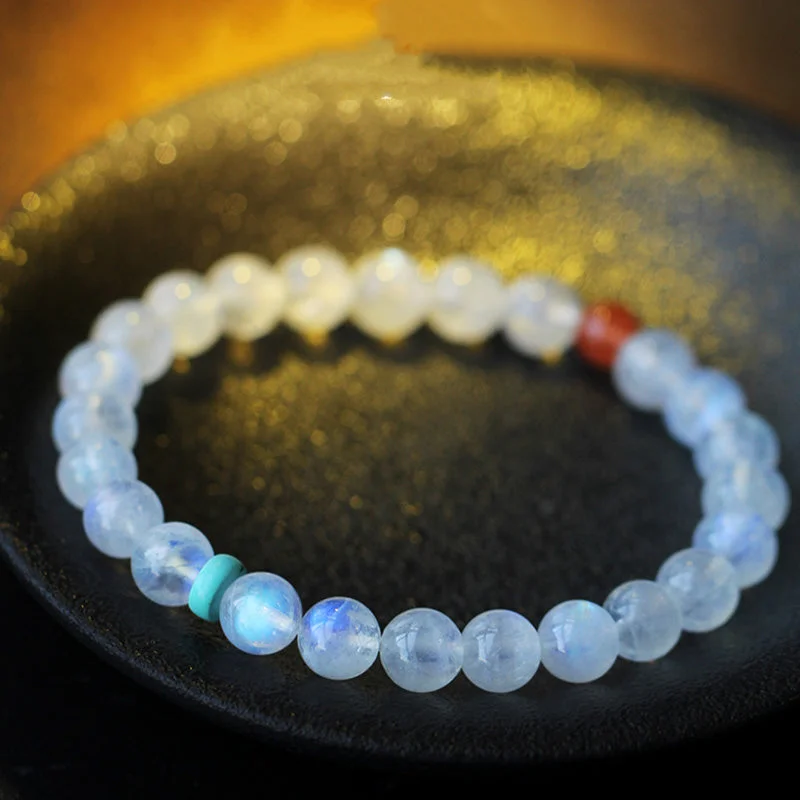 Silver Bangles with Gemstone Detailing for Women-Buddha Stones Moonstone Calm Healing Positive Bracelet