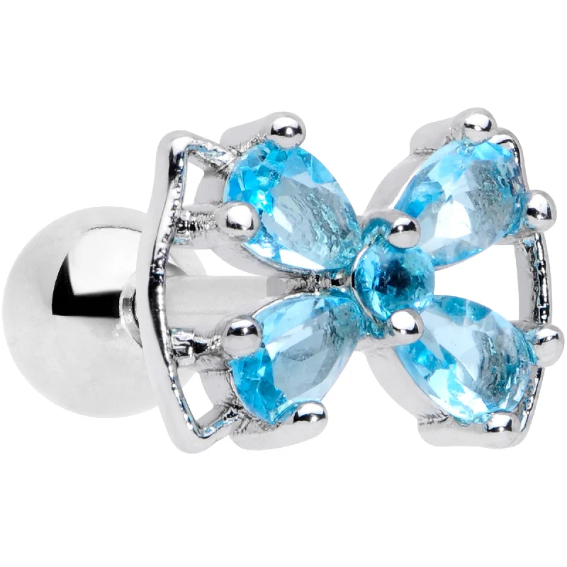 Women's Earrings – Elegant Designs for Every Personality--16 Gauge 1/4 Aqua CZ Gem Beauty Bow Cartilage Tragus Earring