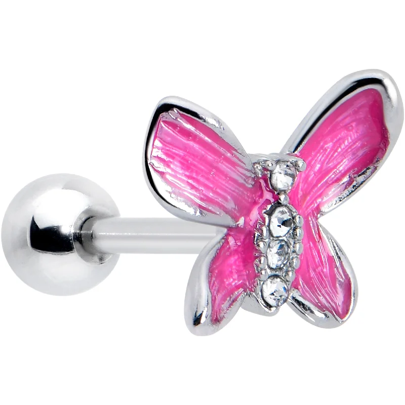 Women's Earrings – Elegant Designs for Every Personality--16 Gauge 1/4 Clear Gem Chunky Butterfly Pink Cartilage Tragus Earring