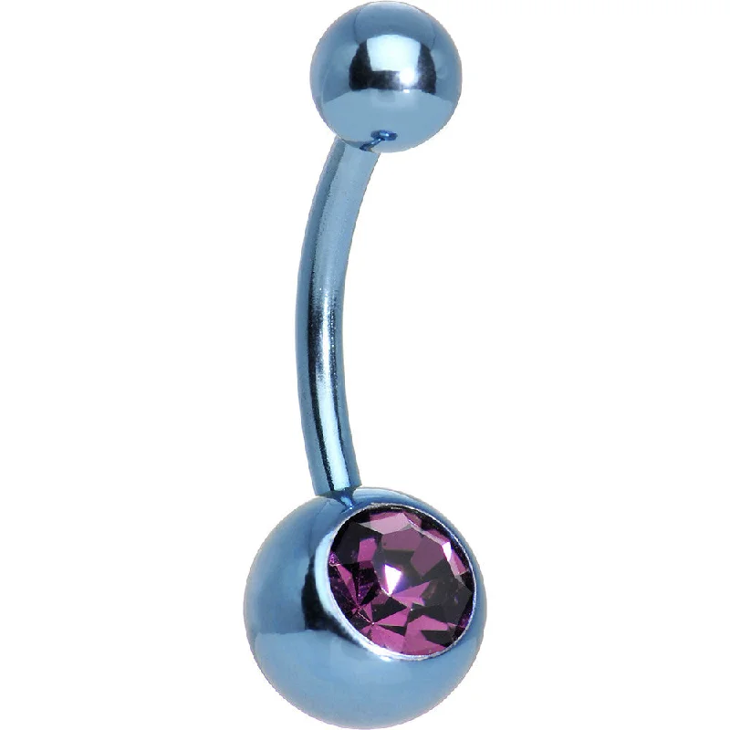 Belly Rings with Beautiful Detailing for Chic Style -Purple Gem Light Blue Anodized Titanium Belly Ring Belly Rings with Beautiful Detailing for Chic Style -Purple Gem Light Blue Anodized Titanium Belly Ring