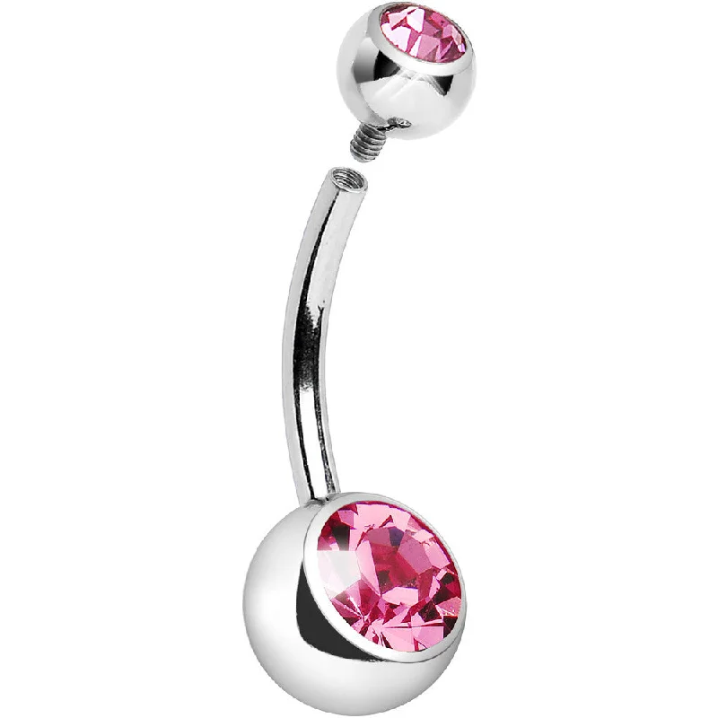 Comfortable Belly Rings with Unique Touch -Internally Threaded Pink Double Gem Belly Ring 11mm Comfortable Belly Rings with Unique Touch -Internally Threaded Pink Double Gem Belly Ring 11mm