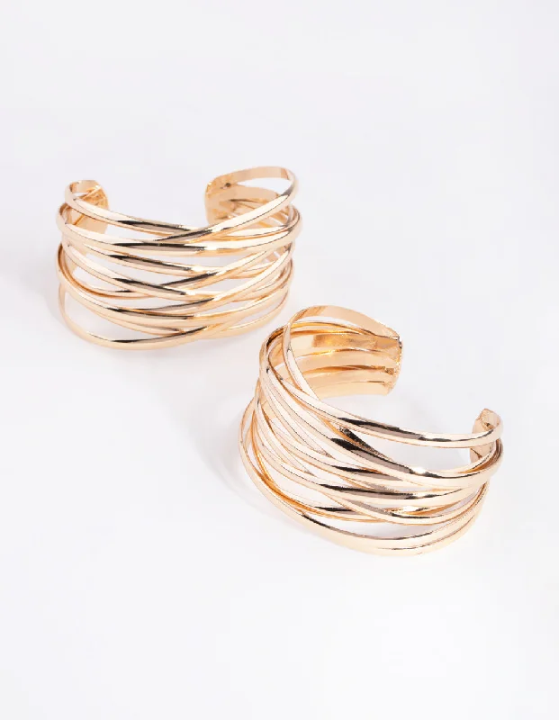 Bright Enamel Bangles for Women-Gold Crossover Double Cuff Bracelet