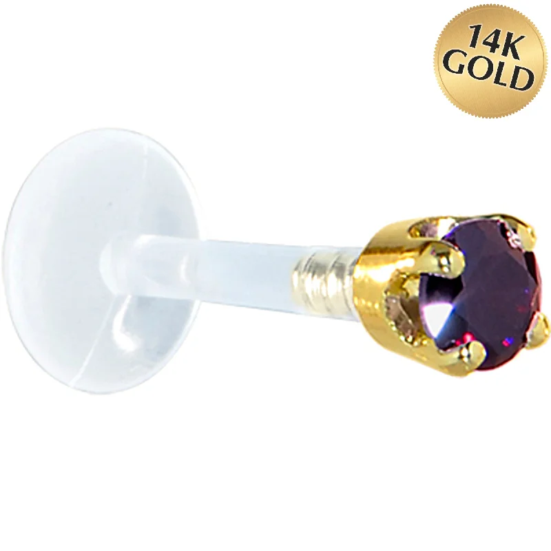 Women's Earrings – Elegant Designs for Every Personality--16 Gauge 1/4 Solid 14KT Yellow Gold 3mm Amethyst Cubic Zirconia Bioplast Tragus Earring Stud Women's Earrings – Elegant Designs for Every Personality--16 Gauge 1/4 Solid 14KT Yellow Gold 3mm Amethyst Cubic Zirconia Bioplast Tragus Earring Stud