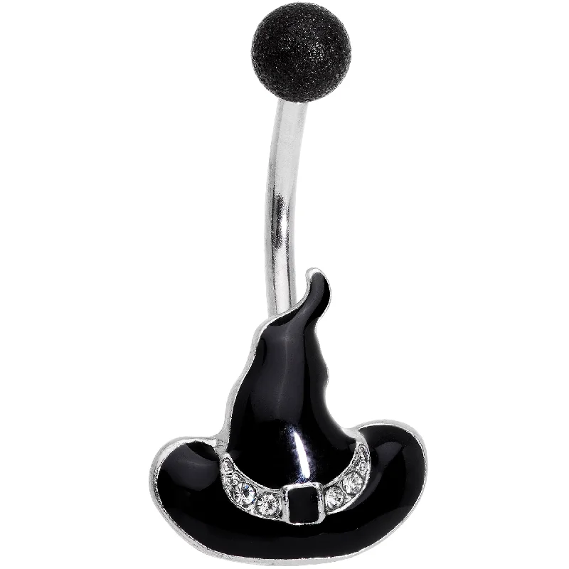 Trendy Belly Rings for Creative Designs -Clear Gem Black Halloween Witches Hat Belly Ring