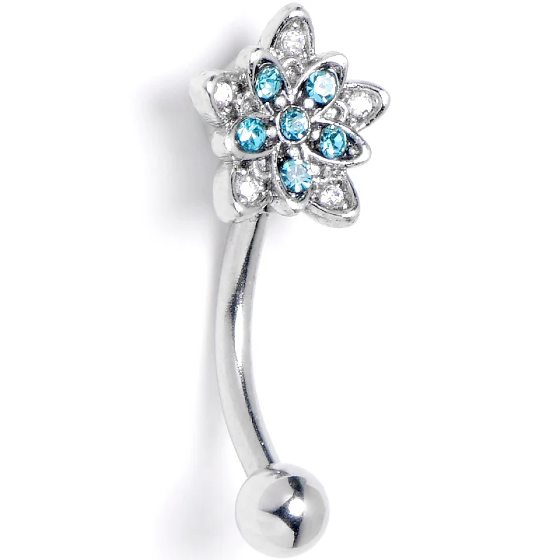 Women's Earrings – Elegant Designs for Every Personality--16 Gauge 5/16 Clear Blue CZ Gem Snowflake Flower Curved Eyebrow Ring