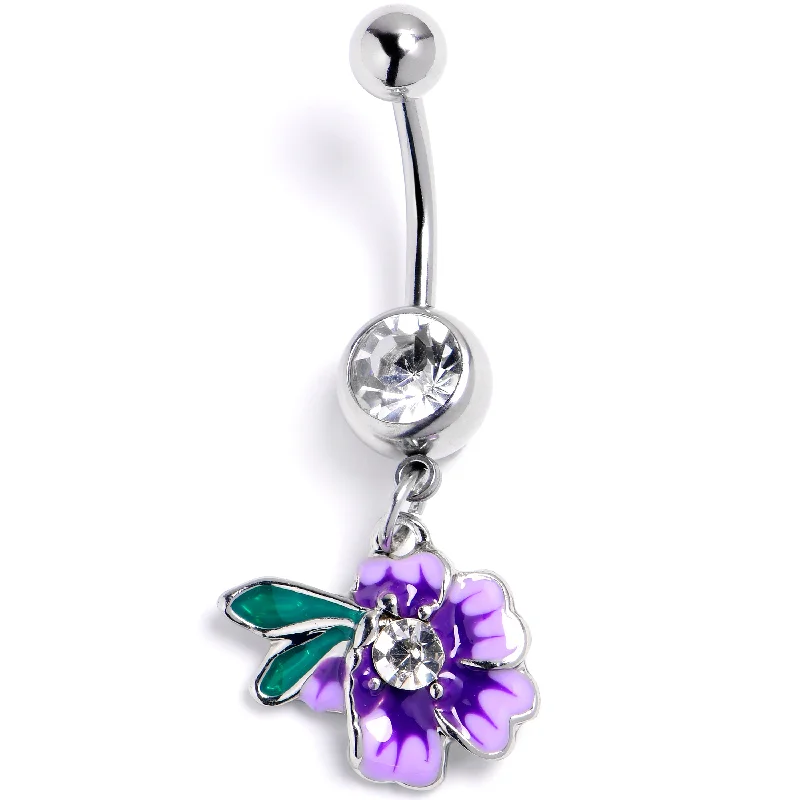 Stunning Belly Rings for Fashionable Women -Clear Gem Faerie Flower Purple Dangle Belly Ring Stunning Belly Rings for Fashionable Women -Clear Gem Faerie Flower Purple Dangle Belly Ring