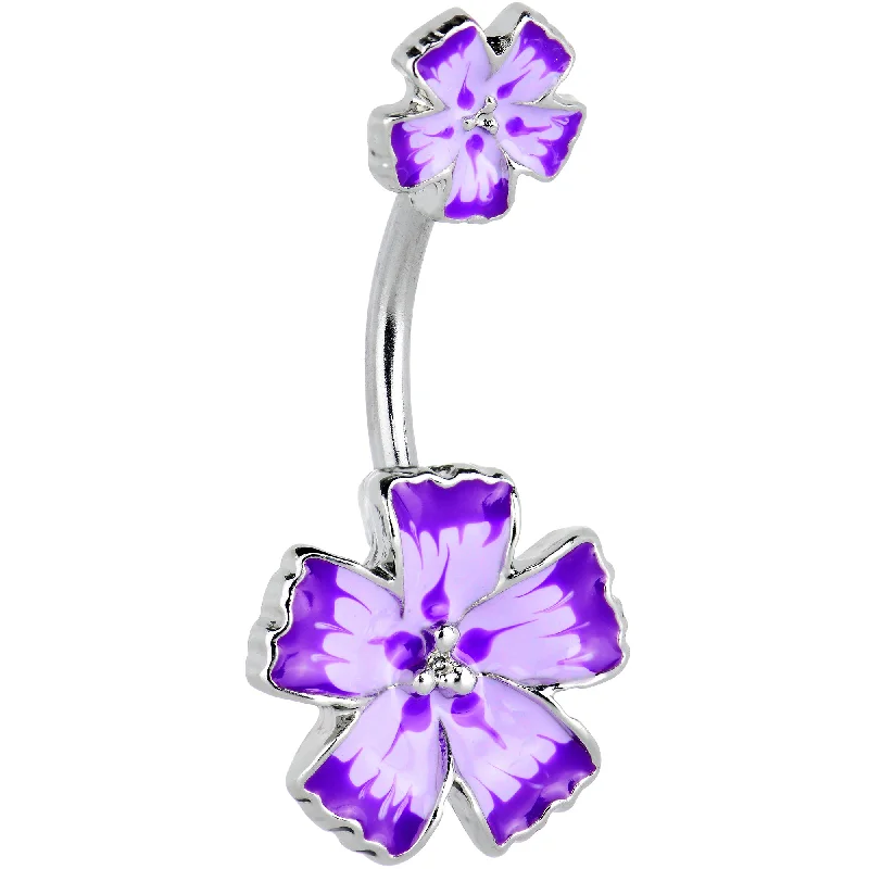 Trendy Belly Rings for Elegant Style -Purple Flower Textured Center Double Mount Belly Ring Trendy Belly Rings for Elegant Style -Purple Flower Textured Center Double Mount Belly Ring
