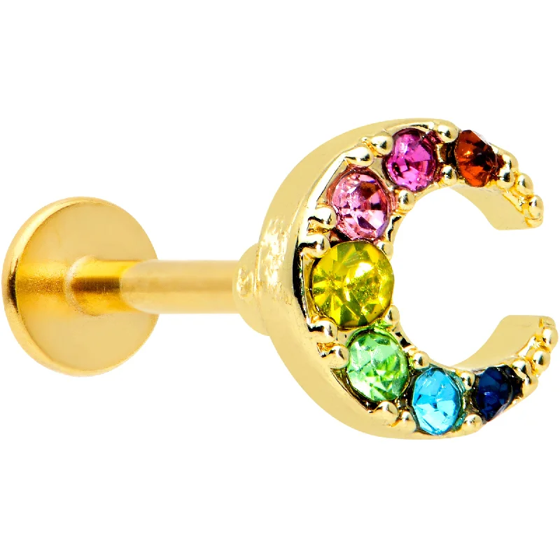 Women's Earrings – Elegant Designs for Every Personality--16 Gauge 1/4 Rainbow Gem Gold Tone Crescent Moon Labret Tragus