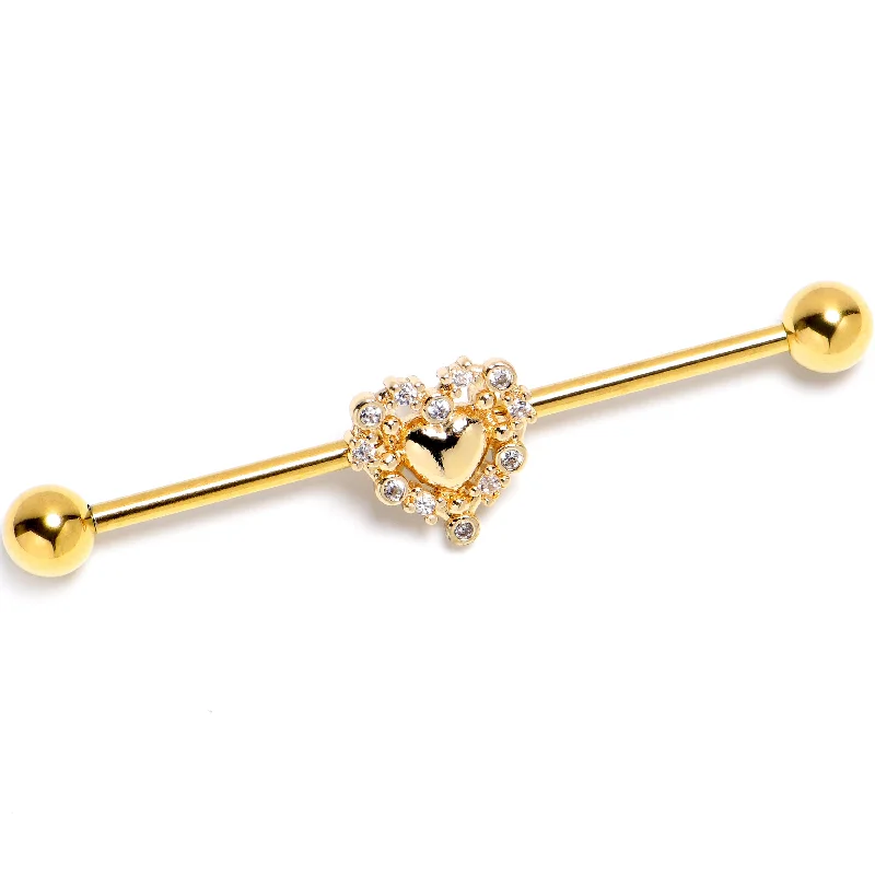 Women's Earrings – Elegant Designs for Every Personality--14 Gauge Clear CZ Gem Gold Tone Heart Duo Industrial Barbell 38mm Women's Earrings – Elegant Designs for Every Personality--14 Gauge Clear CZ Gem Gold Tone Heart Duo Industrial Barbell 38mm