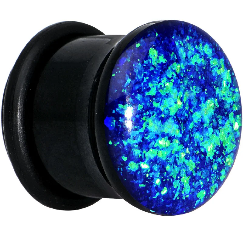 Women's Earrings – Elegant Designs for Every Personality--9/16 Black Acrylic Blue Confetti Party Single Flare Plug