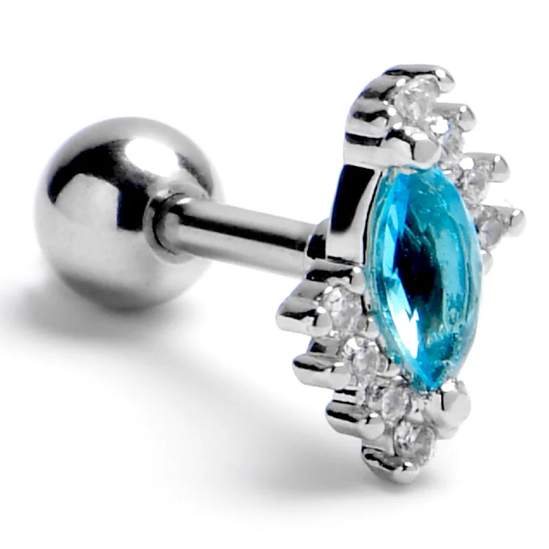 Women's Earrings – Elegant Designs for Every Personality--16 Gauge 1/4 Blue Gem Firey Drop Cartilage Tragus Earring