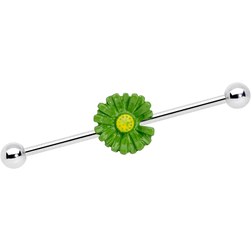 Women's Earrings – Elegant Designs for Every Personality--14 Gauge Green Daisy Industrial Barbell 38mm Women's Earrings – Elegant Designs for Every Personality--14 Gauge Green Daisy Industrial Barbell 38mm