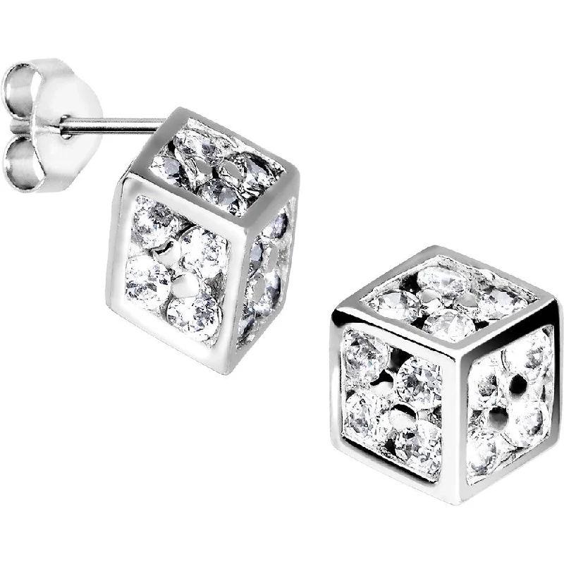 Women's Earrings – Elegant Designs for Every Personality--14kt White Gold CZ 7mm Dice Stud Earrings