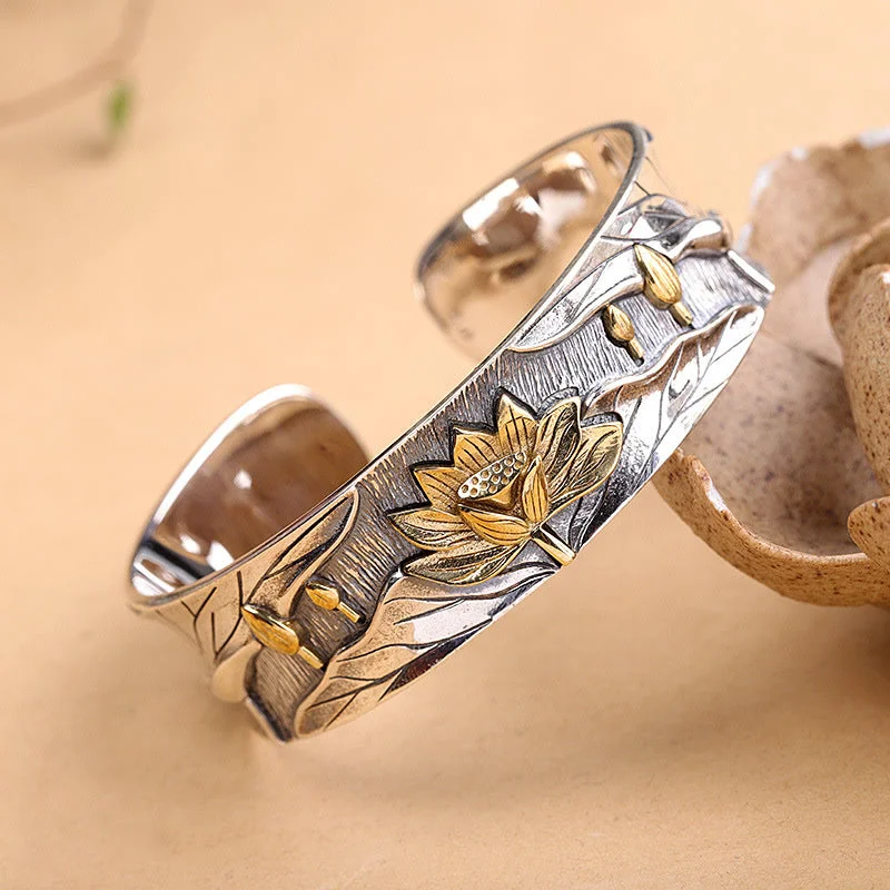 Leather Bangles for Women-Buddha Stones 925 Sterling Silver Lotus Flower Calm Bracelet Adjustable Bangle Leather Bangles for Women-Buddha Stones 925 Sterling Silver Lotus Flower Calm Bracelet Adjustable Bangle