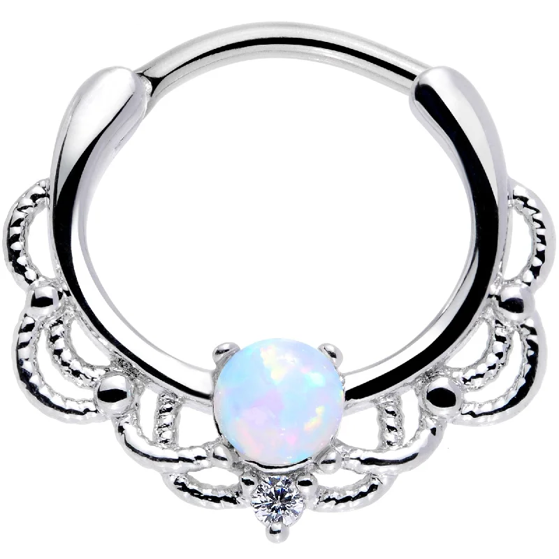 Nose Rings for Dressy Style -16 Gauge 3/8 White Faux Opal Life of the Party Septum Clicker Nose Rings for Dressy Style -16 Gauge 3/8 White Faux Opal Life of the Party Septum Clicker