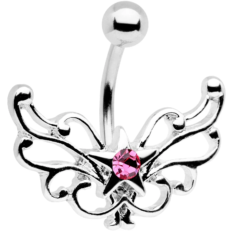 Elegant Belly Rings with Unique Details -Pink Gem Summer Filigree Star Belly Ring