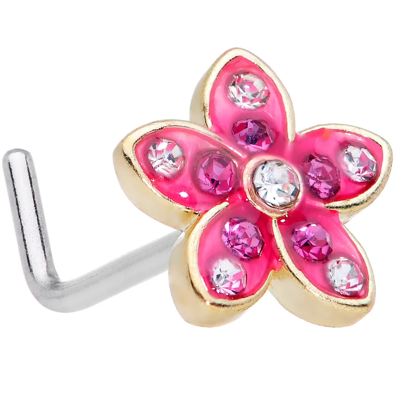Nose Rings for Evening Events -20 Gauge 1/4 Clear Purple Gem Flower L Shape Nose Ring Nose Rings for Evening Events -20 Gauge 1/4 Clear Purple Gem Flower L Shape Nose Ring