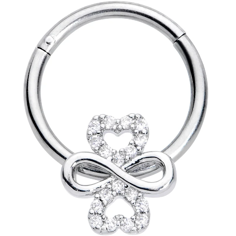 Timeless Lip Rings with Simple Beauty16 Gauge 3/8 Clear Gem Heart Shamrock St Patricks Hinged Segment Ring