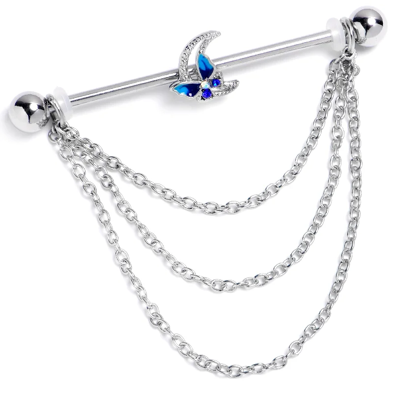 Women's Earrings – Elegant Designs for Every Personality--14 Gauge Aurora Gem Butterfly Blue Beauty Dangle Industrial Barbell 38mm
