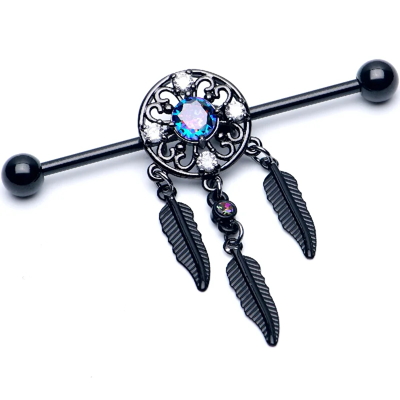 Women's Earrings – Elegant Designs for Every Personality--14 Gauge Aurora CZ Gem Black Dreamcatcher Dangle Industrial Barbell 38mm Women's Earrings – Elegant Designs for Every Personality--14 Gauge Aurora CZ Gem Black Dreamcatcher Dangle Industrial Barbell 38mm