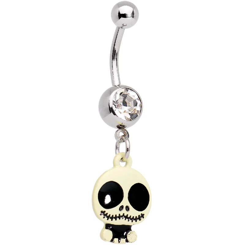 Custom Belly Rings for Personal Touch -Clear Gem Black and White Cute Skeleton Halloween Dangle Belly Ring Custom Belly Rings for Personal Touch -Clear Gem Black and White Cute Skeleton Halloween Dangle Belly Ring