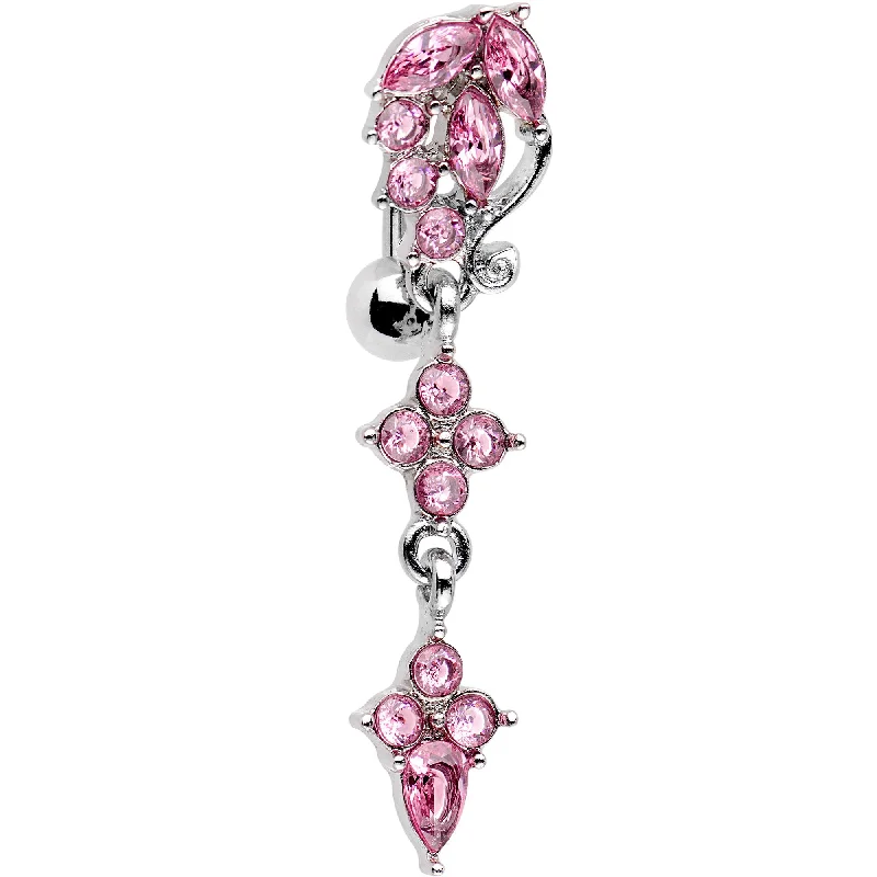 Fashionable Belly Rings for Trendy Looks -Pink Gem Leafy Vine Top Mount Dangle Belly Ring Fashionable Belly Rings for Trendy Looks -Pink Gem Leafy Vine Top Mount Dangle Belly Ring