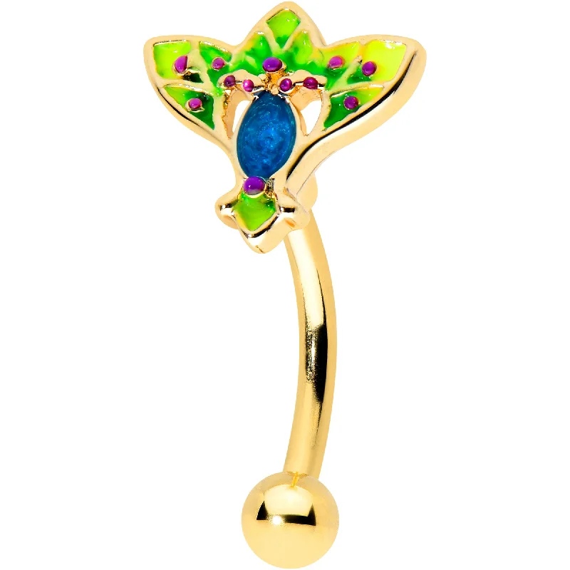Trendy Lip Rings with Classic Appeal16 Gauge 5/16 Blue Gem Gold Tone Tropic Fan Curved Eyebrow Ring